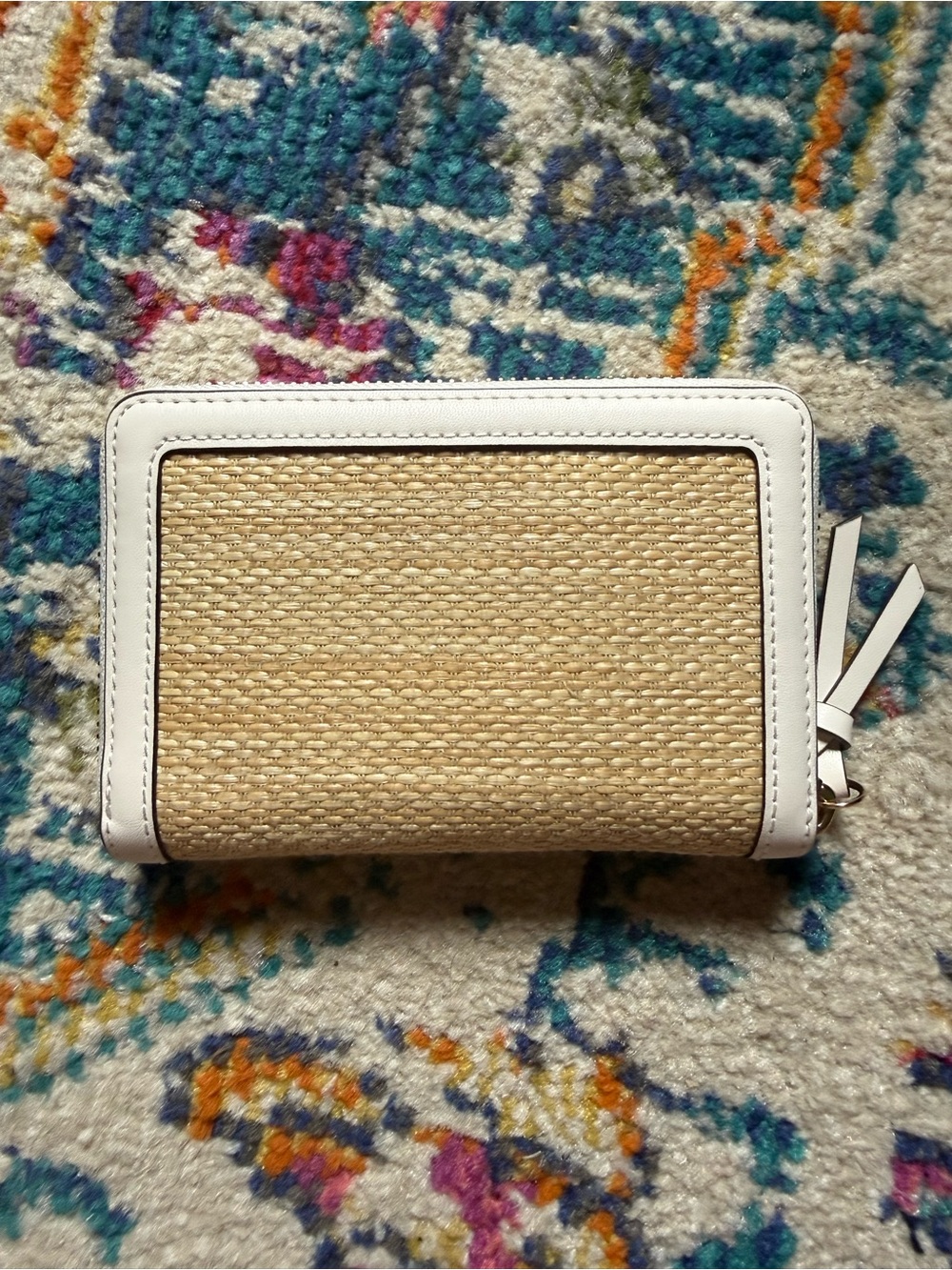 kate spade Natural Straw Zip Wallet with White Trim - Picture 2 of 5